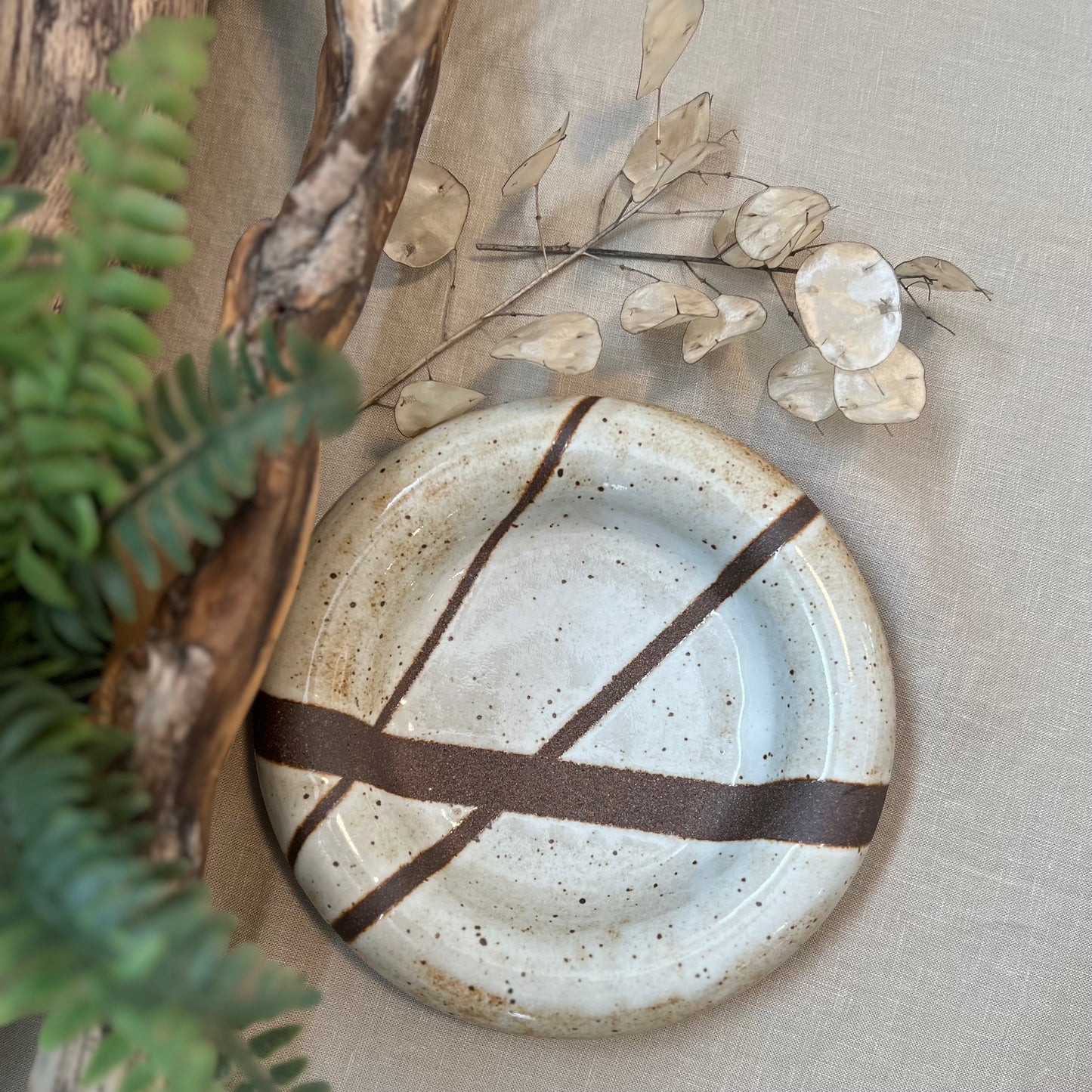 Large Brown Lines Trinket Dish