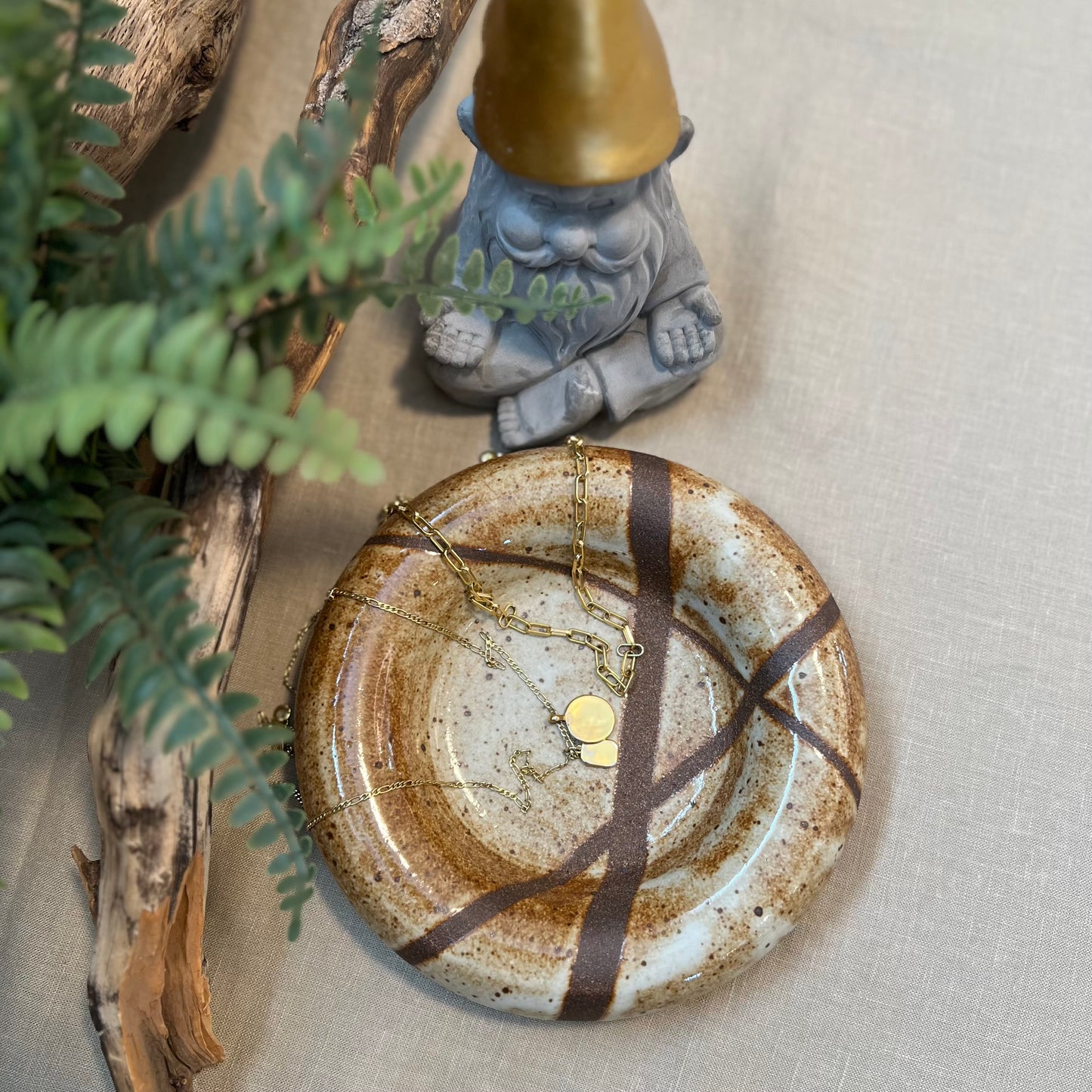 Large Brown Lines Trinket Dish