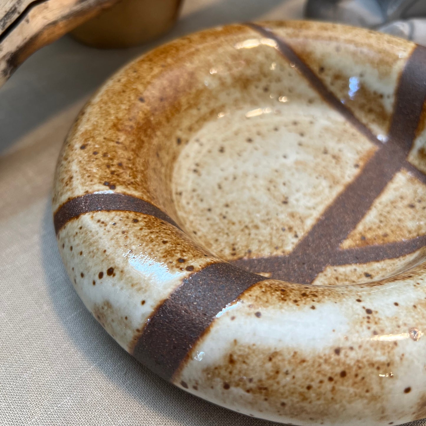 Large Brown Lines Trinket Dish