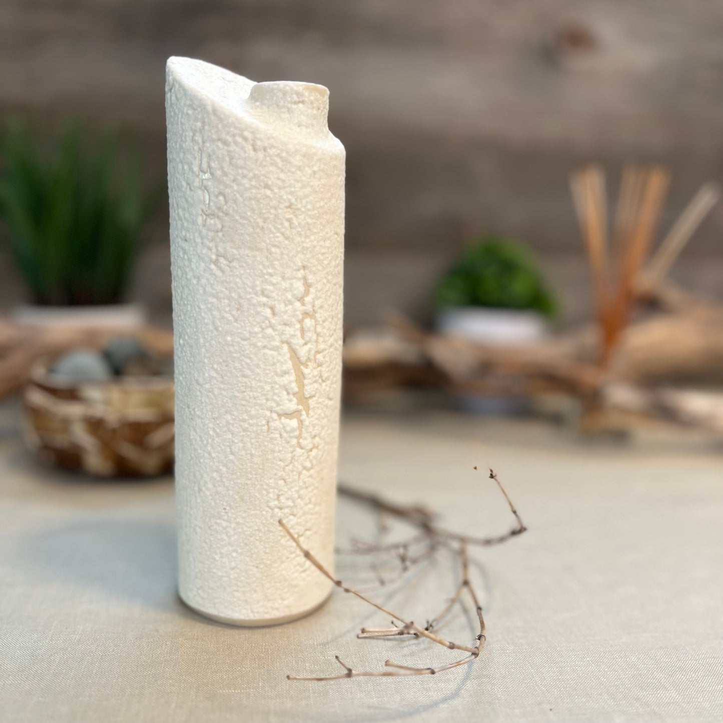White Froth Cylinder Vase